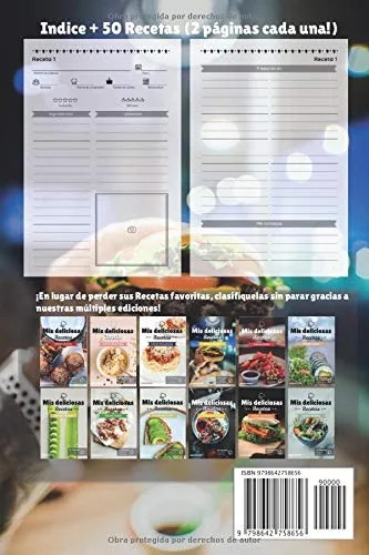 Vista 2 de Mis deliciosas Recetas - Edición Burger Libro de recetas para ser completado y personalizado 50 recetas 2 páginas cada una (Spanish Edition)