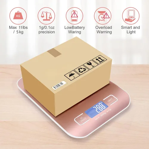 Vista 4 de Báscula de envío digital, báscula de cocina, acero inoxidable, precisa 11.0 lbs/0.04 oz, báscula postal portátil pequeña para paquetes, pequeñas
