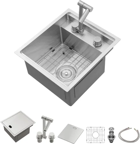 Vista 23 de Lordear - Fregadero de barra bajo montaje de 10" x 18" de acero inoxidable, fregadero de calibre 16, fregadero pequeño de barra húmeda, fregadero