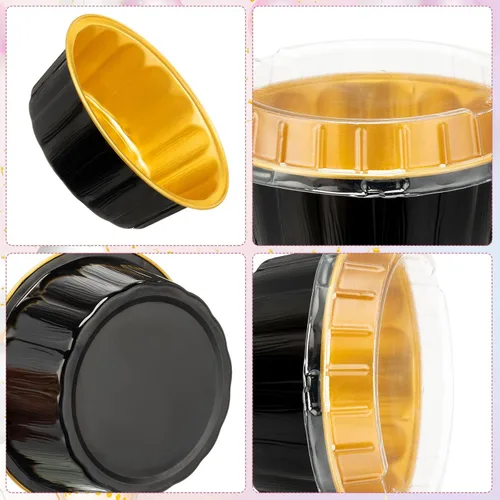 Vista 3 de Tessco for you 200 moldes desechables con tapas, 8 onzas, Ramekin Creme Brulee Ramekin, papel de aluminio, para cupcakes, para hornear, San plateado