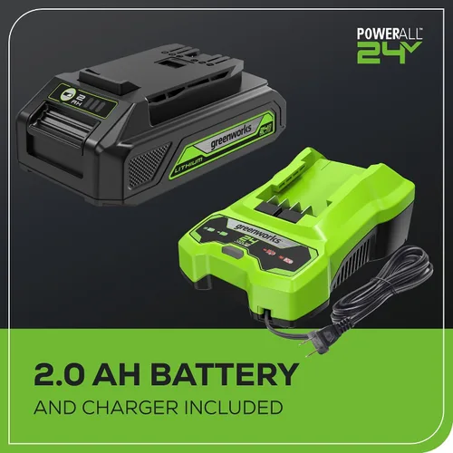 Vista 8 de Greenworks Soplador de hojas axial inalámbrico de 24 V (90 MPH / 320 CFM / más de 200 herramientas compatibles), batería de 2.0 Ah y cargador