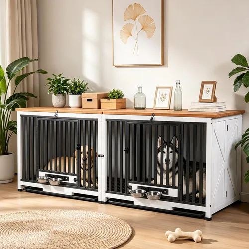 Vista 10 de GUTINNEEN Muebles de Jaula para Perros Plegables Perrera para Perros Pequeños Medianos Grandes Casa de Madera Maciza para Perros con Cuenco Jaula