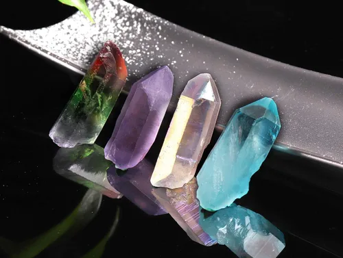 Vista 6 de JIC Gem 4 piezas Auqa Aura, Angel Aura, Ángel Amatista, Turmalina Cristal Curativo Varita de un solo punto Piedra Pulida o Cristal Curación, Reiki