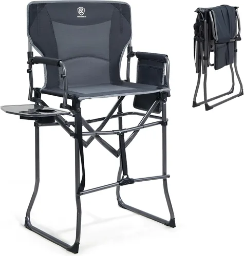 Vista 12 de EVER ADVANCED Silla de camping plegable portátil de 30.7 pulgadas de altura de asiento, silla de directores, taburete de bar plegable alto con mesa
