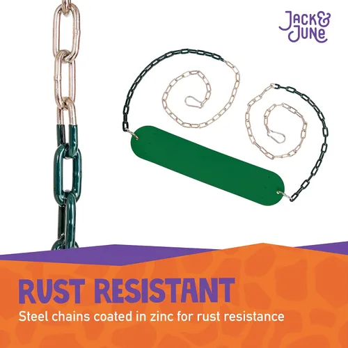 Vista 6 de Jack & June - Columpio con cinturón verde con cadenas de 80 pulgadas para altura de cubierta de 5 pies y 6 pies