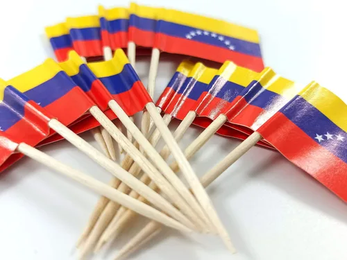 Vista 4 de JBCD Bandera venezolana con palillo de dientes de Venezuela, mini banderas para cupcakes, 100