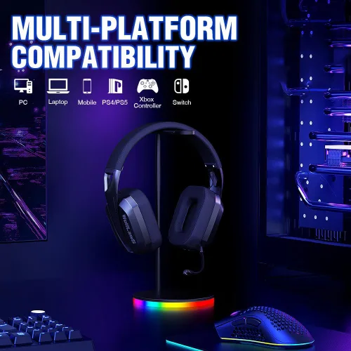 Vista 6 de TA3000 - Auriculares inalámbricos para juegos para PC, PS5, PS4, Switch, Mac, Bluetooth USB con micrófonos desmontables e integrados, aislamiento