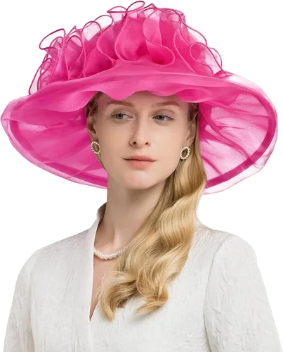 Vista 3 de YIDINGCO Derby Hats for Women 2023 with Headband Hairpin, Kentucky Organza Fascinator Church Hats Tea Party Hats for Women