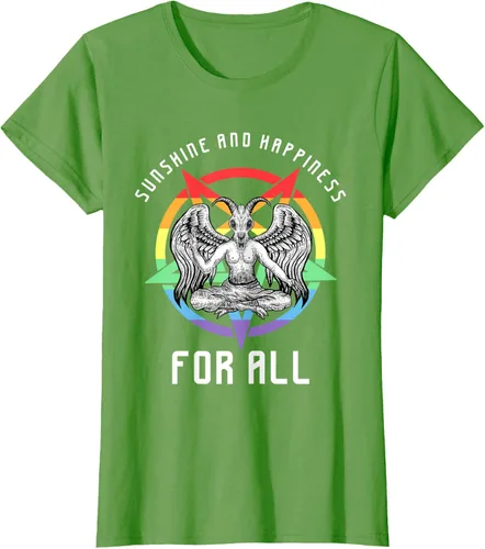 Vista 3 de Funny Sunshine and Happiness for All LGBT Gay Pride Baphomet Camiseta Negro