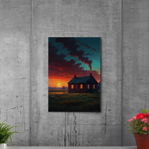 Vista 4 de Canvas Print Farmhouse On The Prairie Rustic Farmhouse Wall Art Framed Canvas Print Synthwave Rustic Mashup Art Watercolor print Canvas, Decor