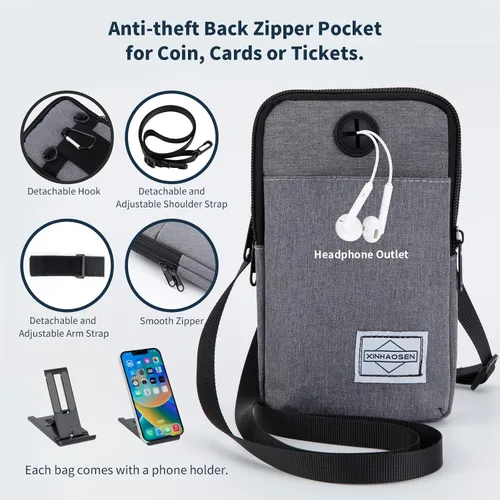 Vista 3 de HOTEMIA Bolso para teléfono móvil, paquete de cintura, bolsa bandolera de viaje, brazalete deportivo para el brazo con correa para el hombro Negro