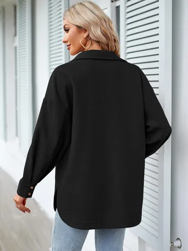 Vista 5 de ZAFUL Chamarras casuales de manga larga para mujer, camisa con botones, abrigo de gran tamaño con bolsillos