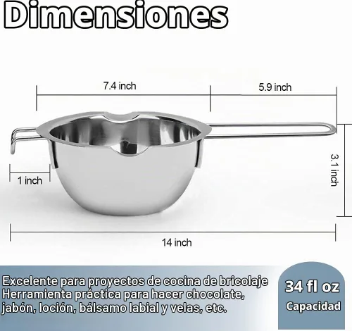 Vista 2 de Juego de olla doble de 1000ML con olla de acero inoxidable de 2200ML y espátula de silicona, juego de olla doble para derretir chocolate, caramelo
