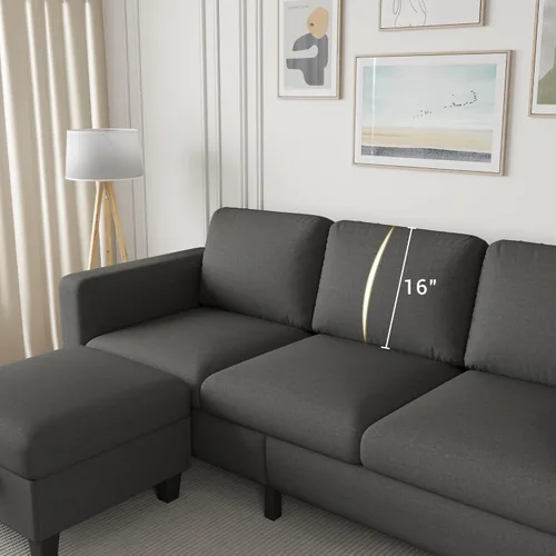 Vista 7 de Sofá modular para sala de estar, sofá en forma de L, pequeño modular de 3 asientos, cómodo lino con almacenamiento de asiento profundo, fundas