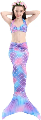 Vista 6 de Traje de baño para niñas con colas de sirena para nadar, traje de baño de princesa con guirnalda