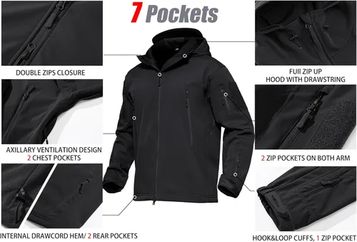 Vista 6 de MAGCOMSEN - Chaqueta táctica con capucha para hombre, impermeable, suave, abrigo de invierno