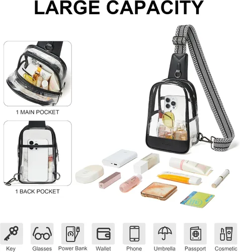 Vista 4 de Shrrie Clear Bag for Stadium Events Transparent Crossbody Bag Clear Purse for Women&Men-Stadium Approved, Concerts&Sports