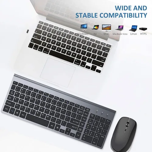 Vista 6 de FENIFOX Teclado y mouse inalámbricos, USB 2.4 GHz, silencioso, silencioso, perfil bajo, compacto, tamaño completo, plano, delgado, portátil