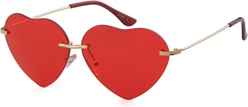 Vista 4 de ADE WU Heart Shaped Sunglasses Red Pink Blue Heart Glasses Rimless Trendy Colored Tinted Lens