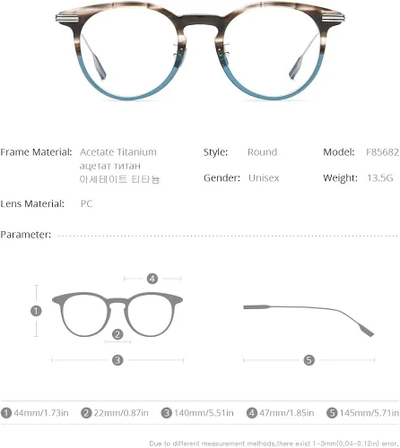 Vista 6 de FONEX Gafas de acetato de titanio con marco vintage para mujer y gafas redondas ópticas 47-22-145