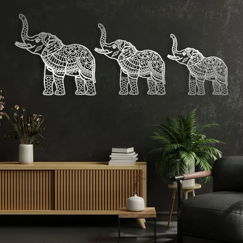 Vista 7 de Juego de 3 arte de pared de metal de elefante, arte de pared de metal de elefante, decoración de pared de metal con mandala, diseño de arte de metal