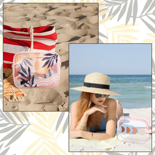 Vista 7 de 6 bolsas de maquillaje para mujeres, regalos para mujeres preparatorias bohemias con cara sonriente, flamenco, bolsas de maquillaje transparentes
