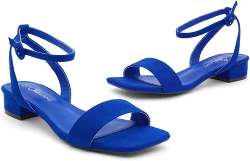 Vista 2 de Shoe Land SL-Melinda - Sandalias de tacón bajo para mujer, con puntera abierta, correa al tobillo, sandalias clásicas de tacón grueso