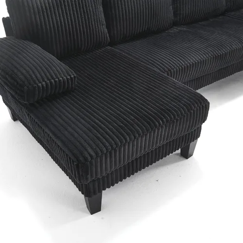 Vista 8 de Sofá seccional en forma de U de gran tamaño con asiento profundo de pana con marco de madera maciza, sofá modular cómodo moderno con reposabrazos