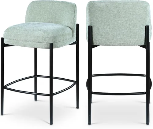 Vista 14 de Meridian Furniture 429Beige-C Burton Collection Modern Taburete contemporáneo con tela de felpilla beige suave, marco de metal negro mate, 17.5