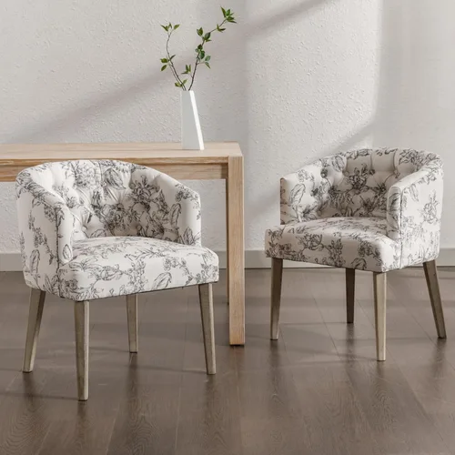 Vista 11 de LukeAlon Juego de 2 sillas de comedor de lino con brazo copetudo, color Beige