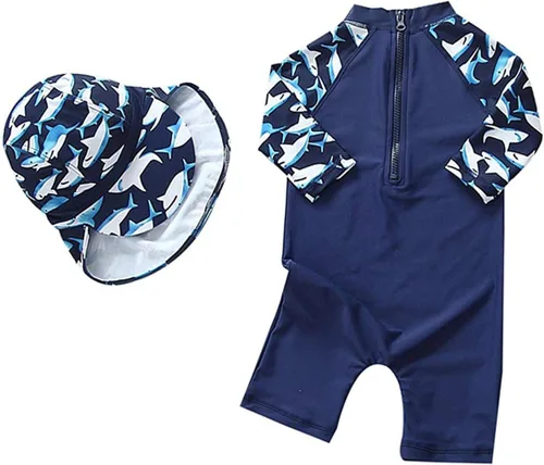 Vista 2 de Traje de baño de una pieza para bebé, traje de baño de una pieza, con cremallera, protección solar UPF50+ con sombrero