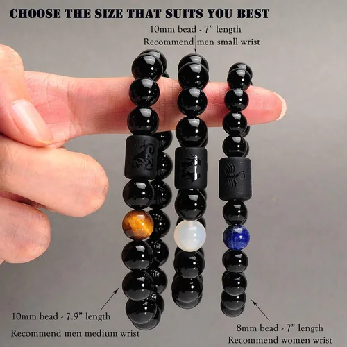 Vista 6 de VLINRAS - Pulsera de signo del zodiaco, para hombre y mujer, de 0.315 y 0.394 pulgadas, ónice negro natural, signo de estrella, constelación