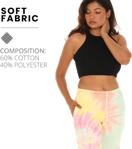 Vista 5 de Pure Essence Pantalones deportivos de teñido anudado para mujer, pantalones deportivos de vellón, menta magenta, talla S, Magenta Mint