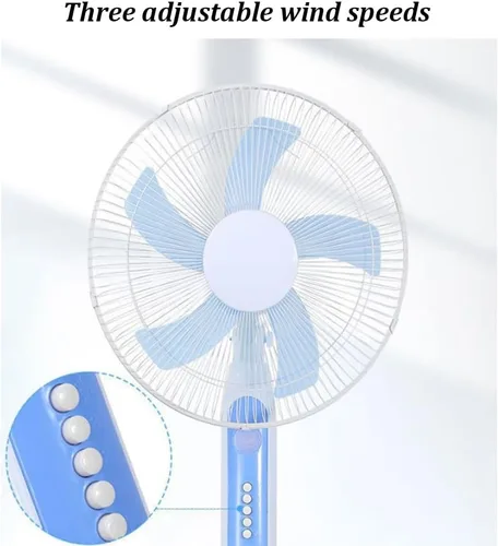 Vista 3 de Ventilador con energía solar, ventilador de pedestal ajustable oscilante con paneles solares, ventilador móvil recargable con luz nocturna LED Blanco