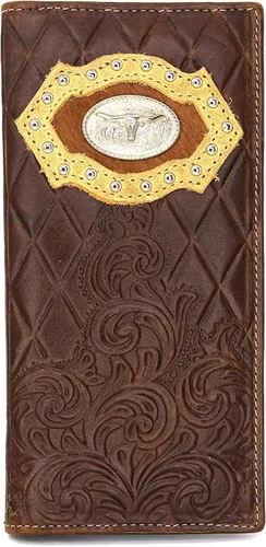 Vista 16 de Billetera de chequera plegable con pelo de vaca o bordado de tela cartera 0201 BR 0201 Bordado Marrón