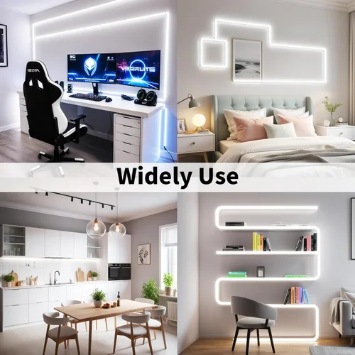 Vista 6 de Resistente al agua IP65, tira de luz LED flexible impermeable de 12 V, tiras de luz LED cortables de 16.4 pies, 300 unidades de cadena de Blanco