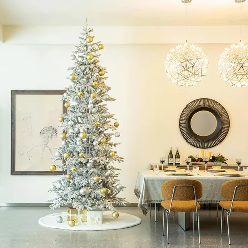 Vista 16 de Glitzhome - Árbol de Navidad artificial delgado preiluminado de 2.4 m, con ramas de pino Aspen Frostfall, soporte plegable de metal, 500 luces Aspen