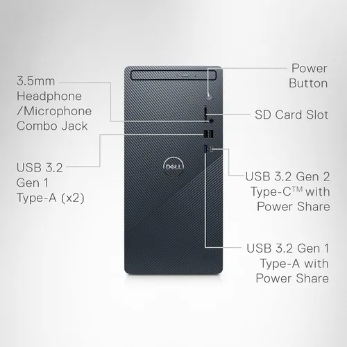 Vista 7 de Dell Inspiron 3020 Desktop - Intel Core i7-13700, SSD de 1 TB + disco duro de 1 TB, RAM DDR4 de 16 GB, DVD RW, gráficos Intel UHD 770, Windows 11