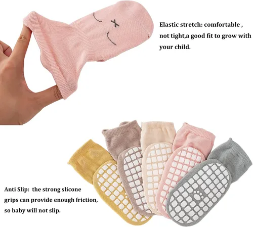 Vista 5 de vkxqtep Calcetines antideslizantes para niños pequeños, bonitos calcetines para bebés con empuñaduras para bebés, niños y niñas, 4 pares