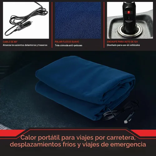 Vista 6 de Cobija eléctrica para auto de 12 voltios, talla única Se ajusta a la mayoría, Marino Azul marino