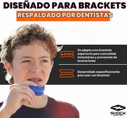 Vista 2 de Shock Doctor Braces Protector Bucal de Fútbol Americano, Dientes Superiores e Inferiores. Convertible, Ultra Doble Protección, Protector Bucal Negro