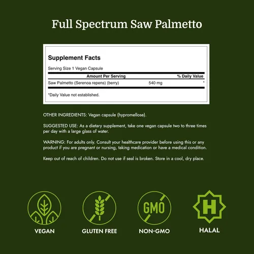 Vista 4 de Swanson Saw Palmetto - Suplemento de hierbas que promueve el apoyo a la salud de la próstata masculina - Suplemento natural para el cabello y apoyo
