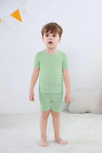 Vista 5 de GUISBY Pijama corto suave de rayón para bebés, niños y niñas, conjunto de 2 piezas