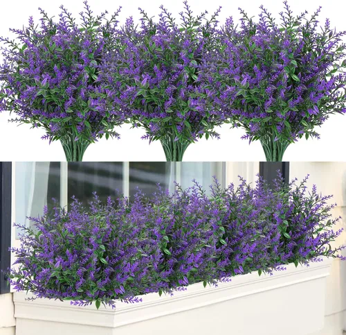 Vista 16 de GREENRAIN 8 ramilletes de flores artificiales de lavanda 3#amarillo