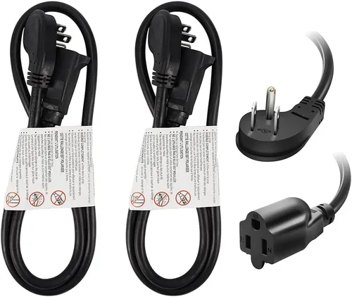 Vista 13 de EP Paquete de 3 cables de extensión de enchufe plano de 1 pie, cable de extensión de perfil bajo negro de 16 AWG de 3 clavijas para interiores