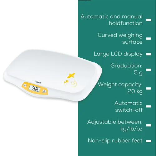 Vista 6 de Balanza digital de bebé con cómoda plataforma curva, de Beurer