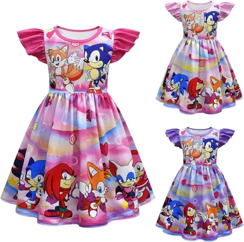 Vista 5 de WTEXPERT Vestido de cumpleaños para niñas vestidos de fiesta de verano para niños trajes casuales talla 8 lindo disfraz de dibujos animados manga