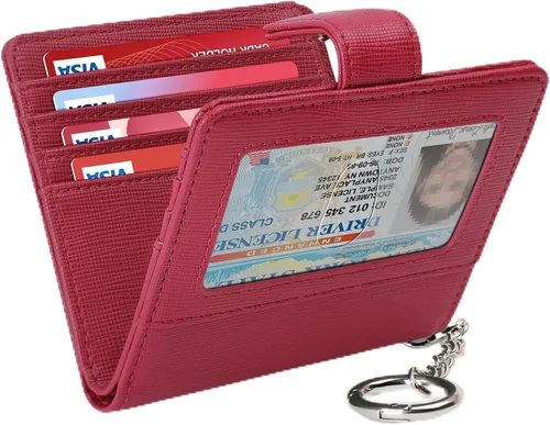 Vista 11 de FurArt Cartera plegable para mujer con 9 ranuras, bloqueo RFID, ventana de identificación, cartera compacta con llavero