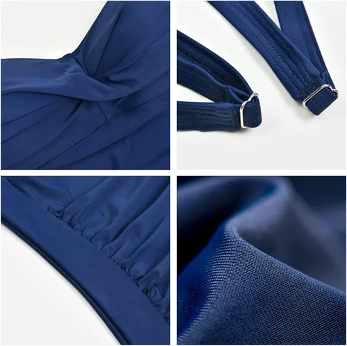 Vista 4 de Erinnerda Traje de baño de una pieza con corte de pierna alta para mujer, con control de abdomen, con volantes, traje de baño de playa
