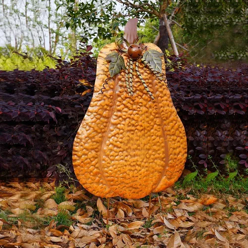 Vista 3 de Morning View Letrero de metal con estacas de calabaza para patio, decoración de otoño, calabaza, rústico, decoración de jardín, decoración de patio